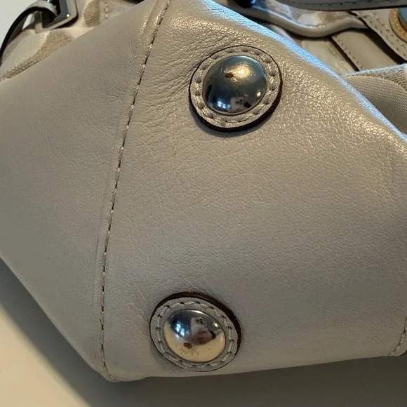 Coach Signature Gray Canvas Leather Trim Turnlock Satchel Shoulder Bag - Picture 6 of 7